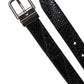Black Exotic Leather Metal Logo Buckle Belt