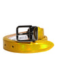 Metallic Yellow Leather Metal Logo Buckle Belt