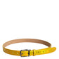 Metallic Yellow Leather Metal Logo Buckle Belt