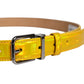 Metallic Yellow Leather Metal Logo Buckle Belt