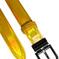 Metallic Yellow Leather Metal Logo Buckle Belt