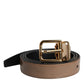 Brown Leather Classic Metal Logo Buckle Belt