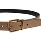 Brown Leather Classic Metal Logo Buckle Belt