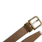 Brown Leather Classic Metal Logo Buckle Belt