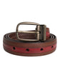 Burgundy Leather Metal Logo Buckle Belt