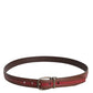 Burgundy Leather Metal Logo Buckle Belt
