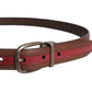 Burgundy Leather Metal Logo Buckle Belt