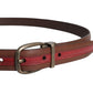 Burgundy Leather Metal Logo Buckle Belt