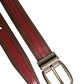 Burgundy Leather Metal Logo Buckle Belt