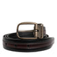 Black Burgundy Calfskin Metal Logo Buckle Belt