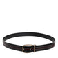 Black Burgundy Calfskin Metal Logo Buckle Belt