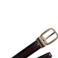 Black Burgundy Calfskin Metal Logo Buckle Belt