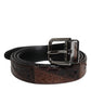Brown Exotic Leather Metal Logo Buckle Belt