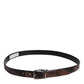 Brown Exotic Leather Metal Logo Buckle Belt