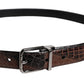 Brown Exotic Leather Metal Logo Buckle Belt