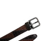 Brown Exotic Leather Metal Logo Buckle Belt