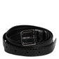 Black Leather Classic Metal Logo Buckle Belt