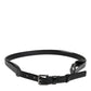 Black Leather Classic Metal Logo Buckle Belt
