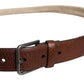 Brown Jute Leather Woven Metal Buckle Belt