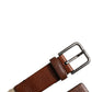 Brown Jute Leather Woven Metal Buckle Belt