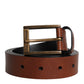 Brown Calf Leather Classic Metal Buckle Belt