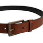 Brown Calf Leather Classic Metal Buckle Belt