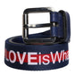 Blue Cotton Leather Printed Metal Buckle Belt