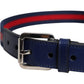 Blue Cotton Leather Printed Metal Buckle Belt