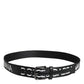 Black Leather Classic Metal Logo Buckle Belt