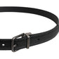 Black Calf Leather Classic Metal Buckle Belt