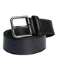 Black Blue Polyester Printed Metal Buckle Belt