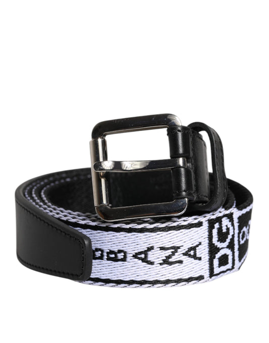 Black White Printed Metal Logo Buckle Belt