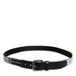 Black White Printed Metal Logo Buckle Belt