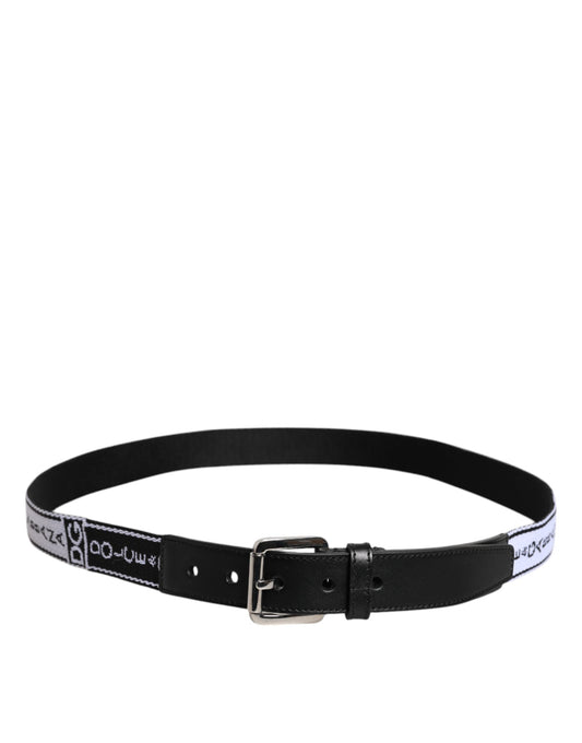 Black White Printed Metal Logo Buckle Belt