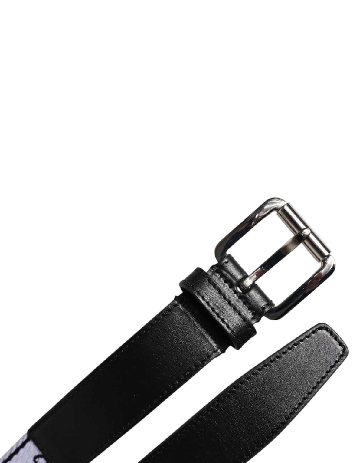 Black White Printed Metal Logo Buckle Belt