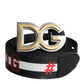 Black White Printed Metal Logo Buckle Belt