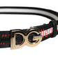Black White Printed Metal Logo Buckle Belt
