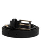 Black Calfskin Classic Metal Logo Buckle Belt