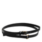 Black Calfskin Classic Metal Logo Buckle Belt