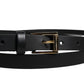 Black Calfskin Classic Metal Logo Buckle Belt
