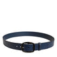 Blue Calf Leather Classic Metal Buckle Belt