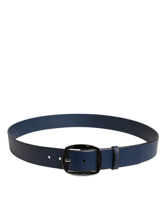 Blue Calf Leather Classic Metal Buckle Belt