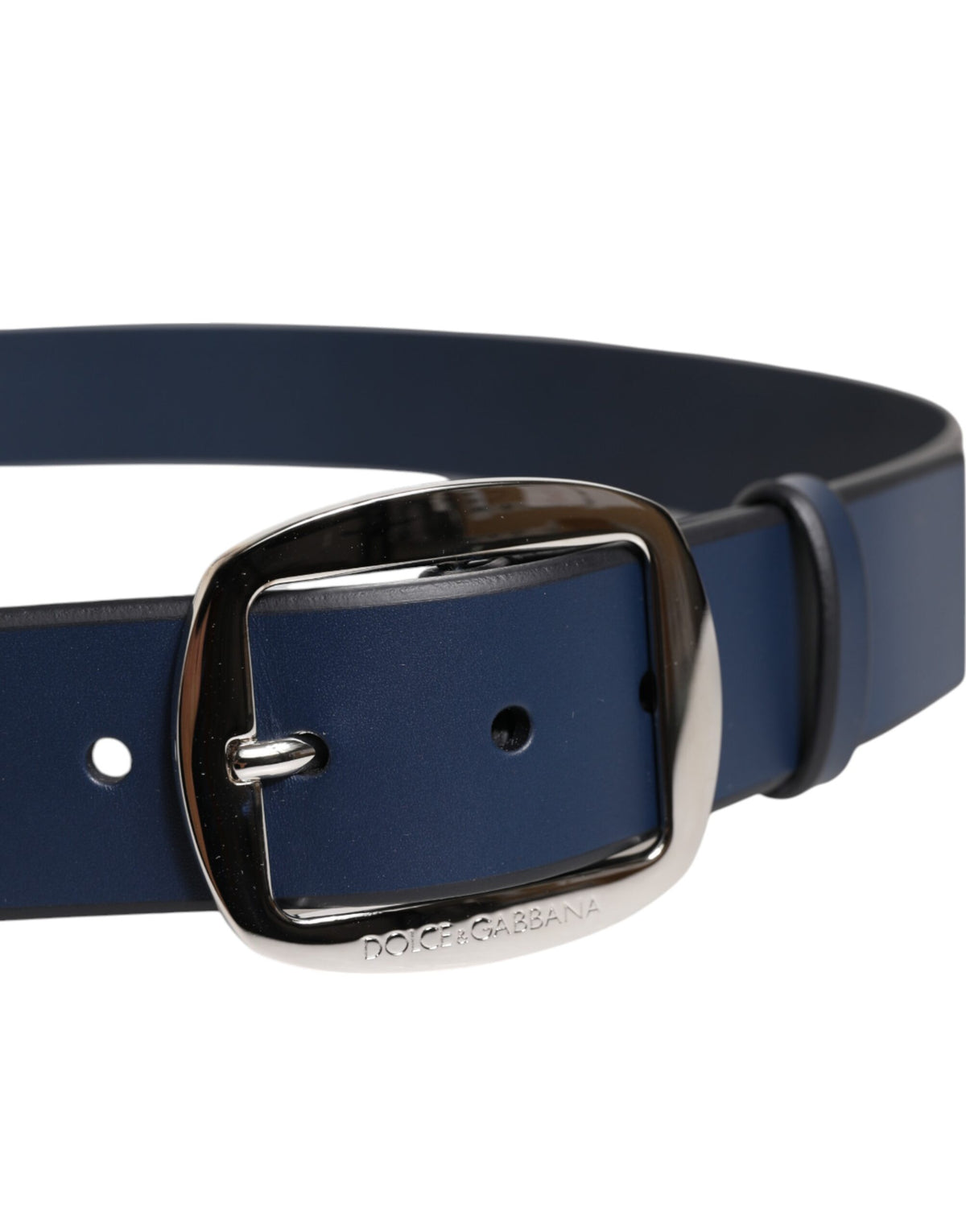 Blue Calf Leather Classic Metal Buckle Belt