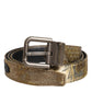 Gold Leather Jacquard Silver Metal Buckle Belt