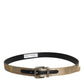 Gold Leather Jacquard Silver Metal Buckle Belt