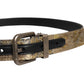 Gold Leather Jacquard Silver Metal Buckle Belt