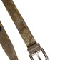 Gold Leather Jacquard Silver Metal Buckle Belt