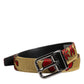 Gold Floral Jacquard Leather Metal Buckle Belt
