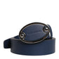 Blue Leather Classic Metal Logo Buckle Belt