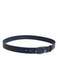 Blue Leather Classic Metal Logo Buckle Belt